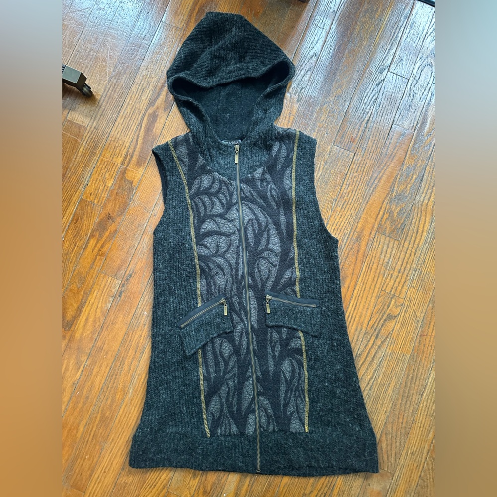 Gabby Isabella Charcoal Hooded Vest with Tree Design